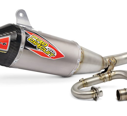Linea completa escape Pro Circuit T-6, acero inox, KTM SX-F/FC 250: Silencioso de titanio, tapa de carbono