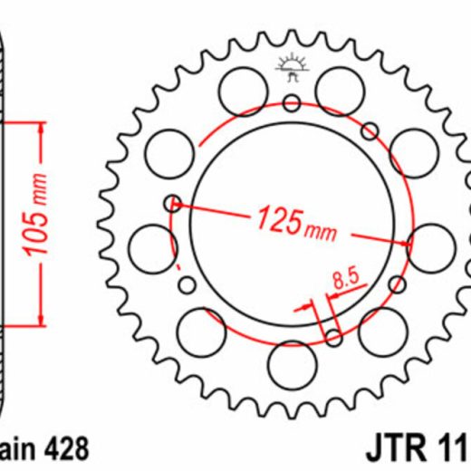 Corona JT SPROCKETS acero estándar 1134 - Paso 428