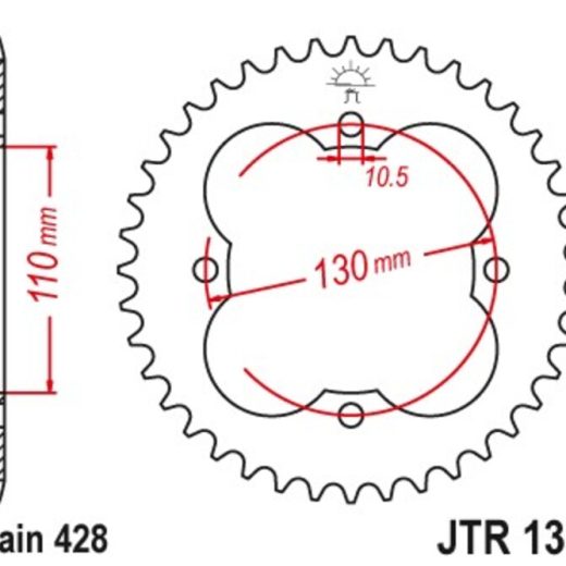 Corona JT 1355 de acero con 48 dientes