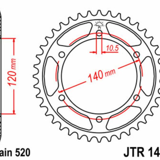 Corona JT SPROCKETS acero estándar 1490 - Paso 520