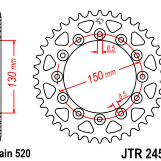 Corona JT SPROCKETS acero estándar 245/2 - Paso 520