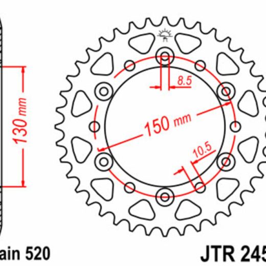 Corona JT SPROCKETS acero estándar 245/3 - Paso 520