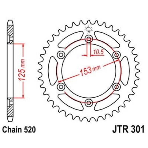 Corona JT 301 de acero con 39 dientes