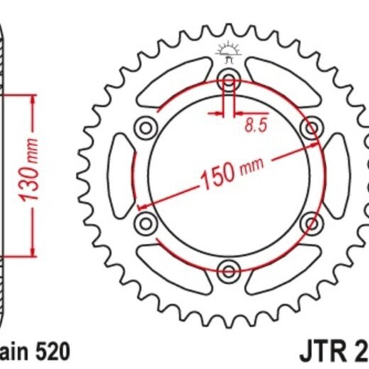 Corona JT 251 de acero con 49 dientes paso 520 autolimpiable
