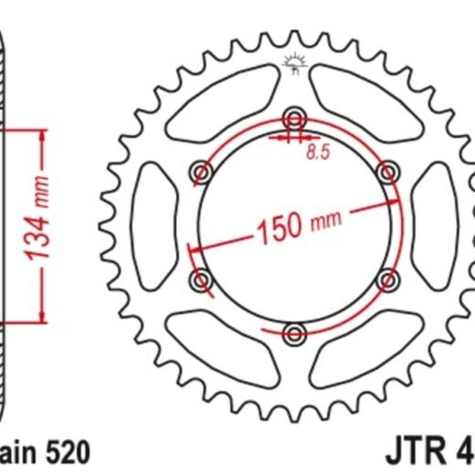 Corona JT 460 de acero con 49 dientes paso 520 autolimpiable