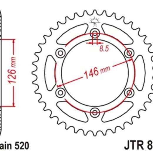 Corona JT 808 de acero con 48 dientes paso 520 autolimpiable