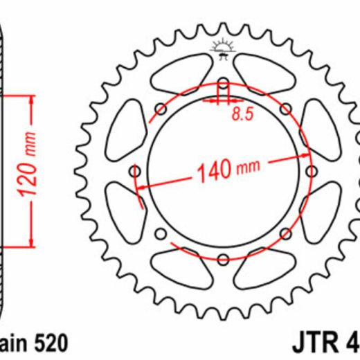 Corona JT SPROCKETS acero estándar 487 - Paso 520