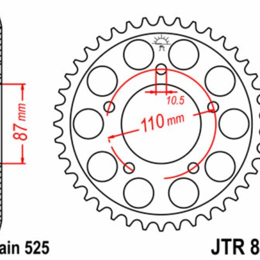 Corona JT SPROCKETS acero estándar 807 - Paso 525