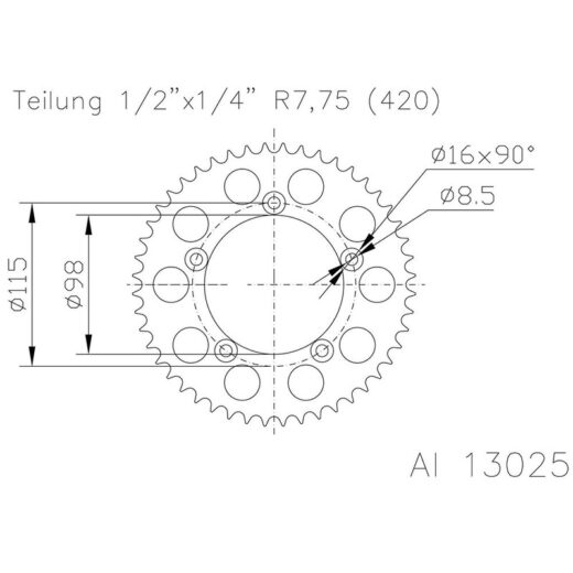Corona ESJOT Aluminio 51-13025 46 dientes