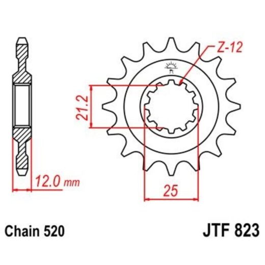 Piñon JT 823 de acero con 12 dientes