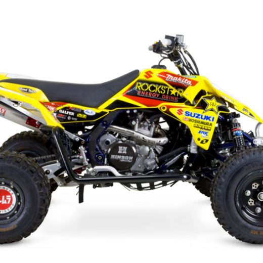 Linea completa escape Yoshimura Signature RS-5, acero inox, Silencioso de aluminio, Suzuki LT-R450