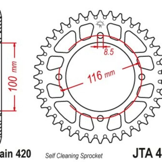 Corona JT Aluminio negro JT 461 con 51 dientes