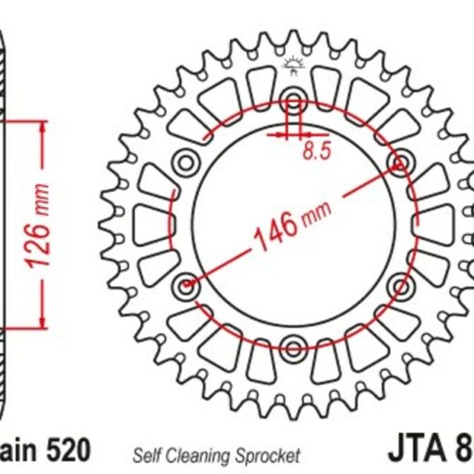 Corona JT Aluminio negro JT 808 con 49 dientes