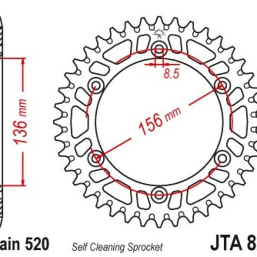 Corona JT Aluminio negro JT 822 con 45 dientes