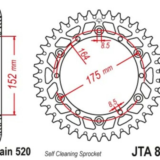 Corona JT Aluminio negro JT 853 con 52 dientes