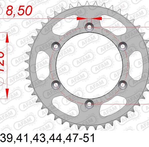 Corona trasera AFAM 520 acero ST 14203