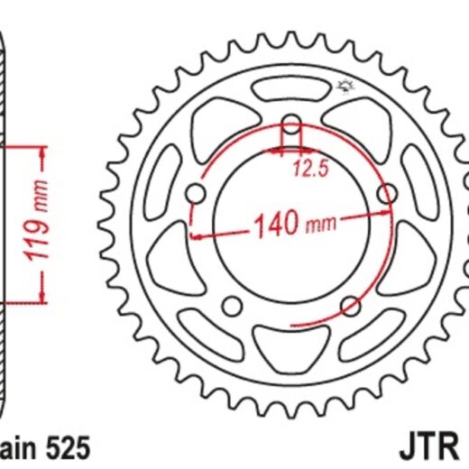 Corona JT 10 de acero con 44 dientes