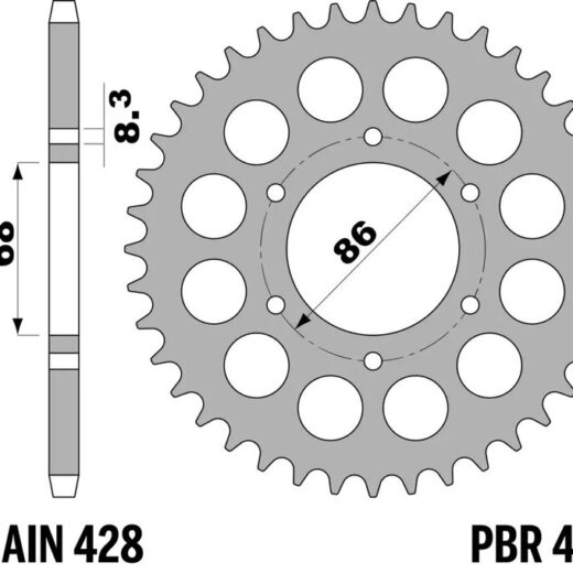 Corona trasera PBR 428 acero ST 468