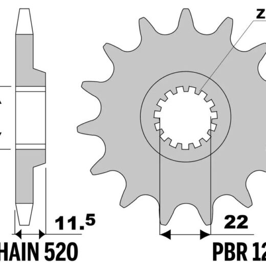 Piñón PBR acero estándar 1252 - 520