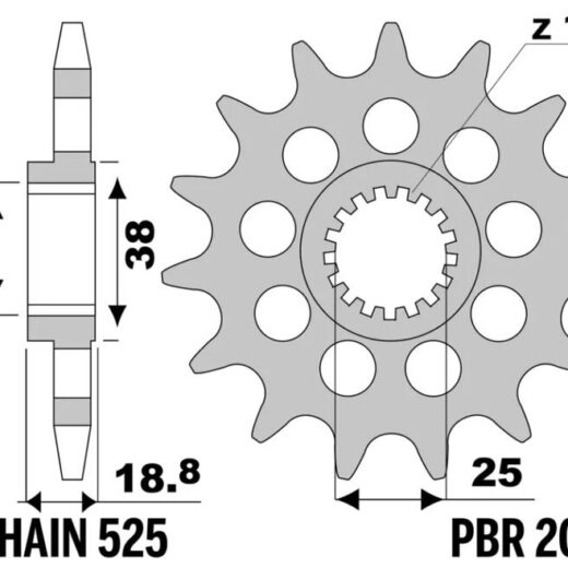 Piñón PBR acero estándar 2078 - 525
