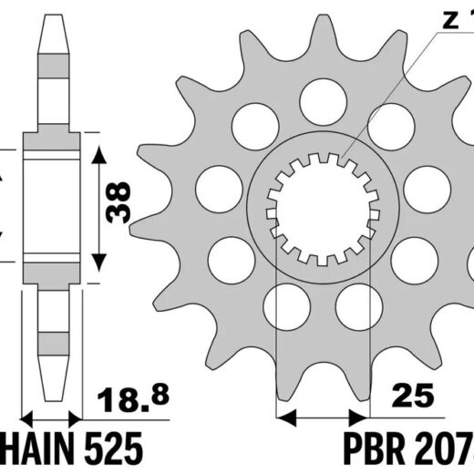 Piñón PBR acero estándar 2078M - 525
