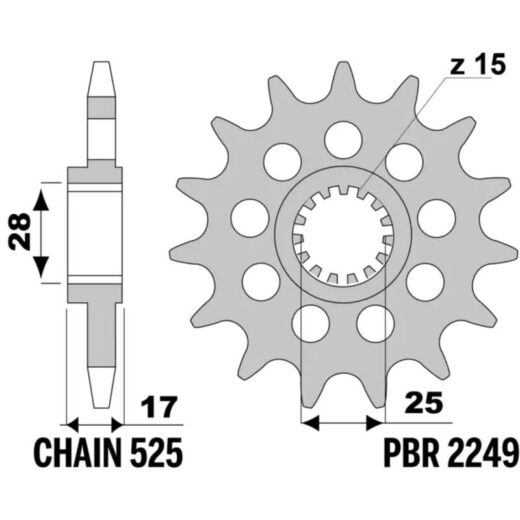 Piñón PBR acero estándar 2249 - 525