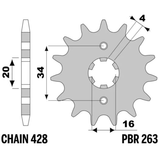 Piñón PBR acero estándar 263 - 428