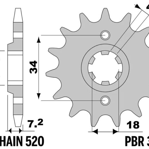 Piñón PBR acero estándar 329 - 520