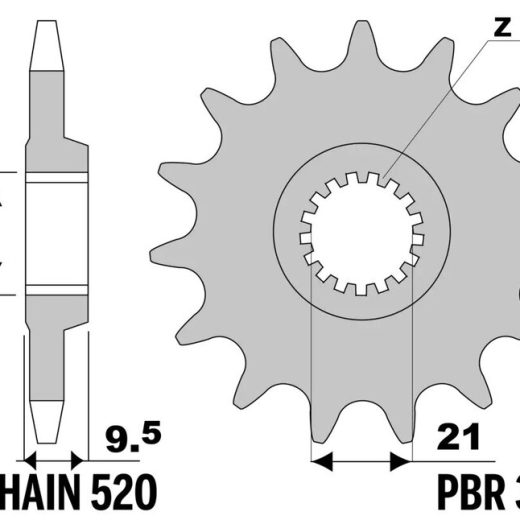 Piñón PBR acero estándar 342 - 520