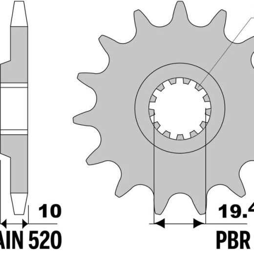 Piñón PBR acero estándar 435 - 520