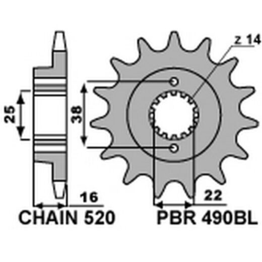Piñón PBR acero estándar 490BL - 520