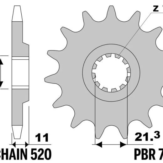 Piñón PBR acero estándar 727 - 520