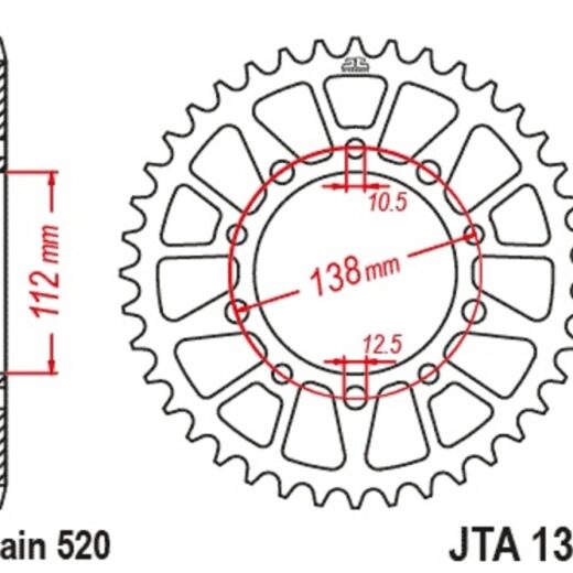 Corona JT Aluminio negro JT 1303 con 42 dientes