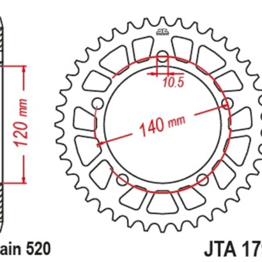 Corona JT Aluminio negro JT 1793 con 42 dientes