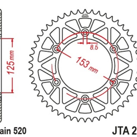 Corona JT Aluminio negro JT 210 con 44 dientes