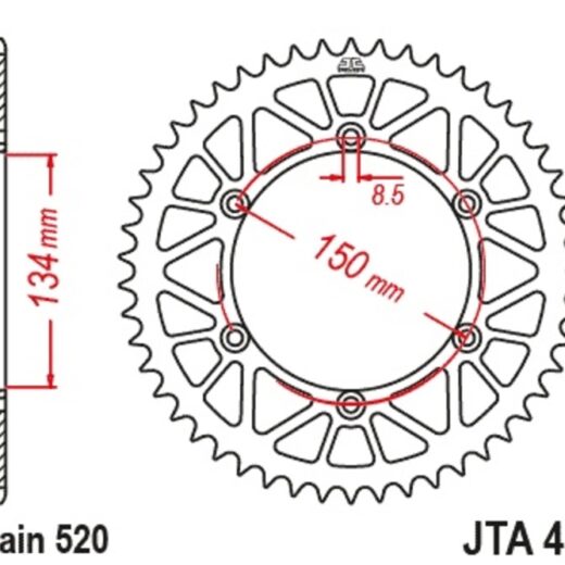 Corona JT Aluminio negro JT 460 con 46 dientes