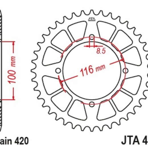 Corona JT Aluminio negro JT 461 con 50 dientes