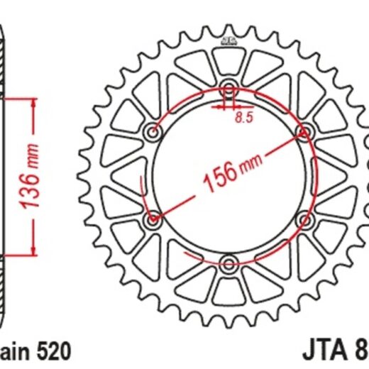 Corona JT Aluminio negro JT 822 con 50 dientes